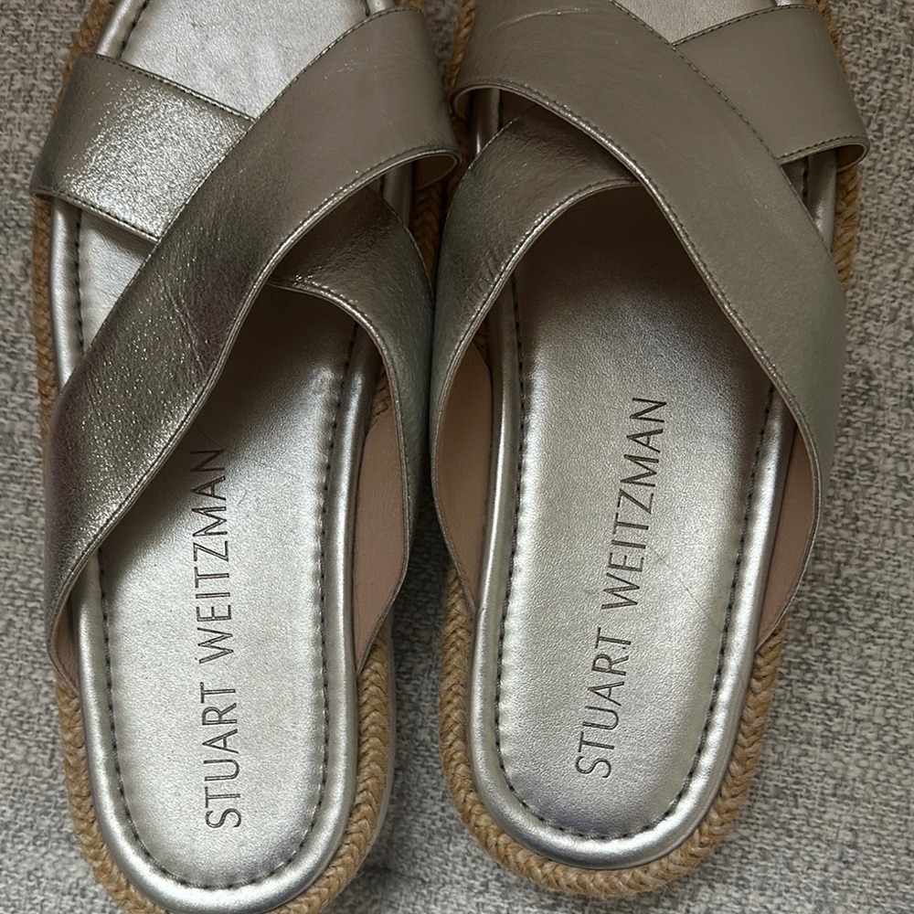 Stuart Weitzman Silver Espadrille Shoes